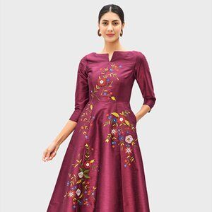 ✨ eShakti Floral Embroidery Dupioni A-Line Dress (Style CL0099756) ✨ Timeless